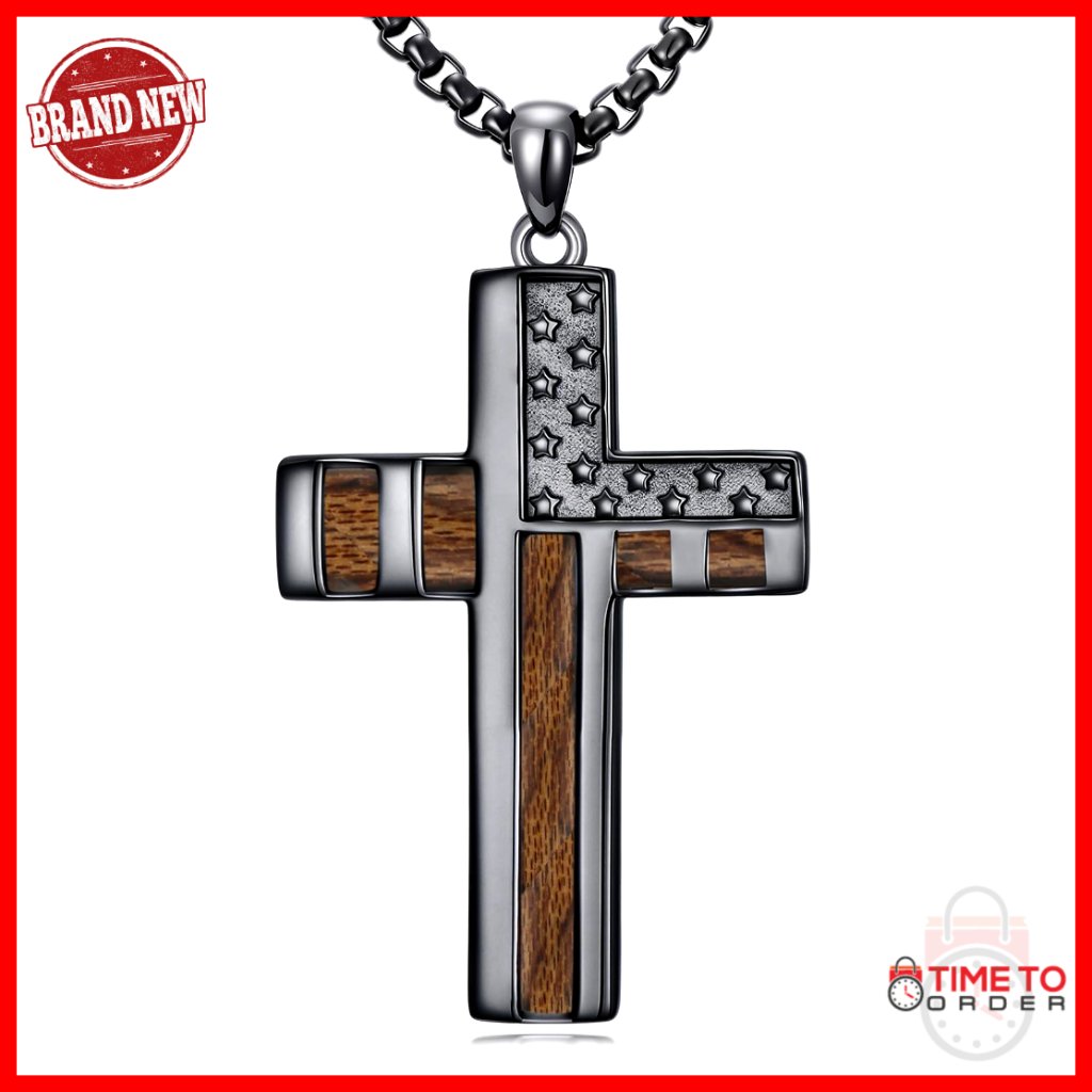 925 Sterling Silver American Flag Cross Pendant Necklace Patriotic Gift